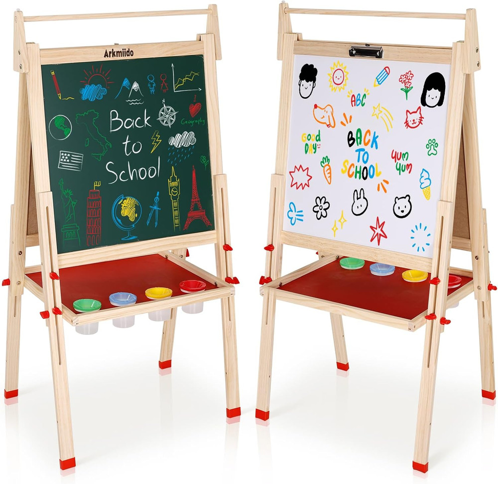 Easel for Kid,Height Adjustable Wooden Art Easel,Whiteboard Chalkboard with Pape
