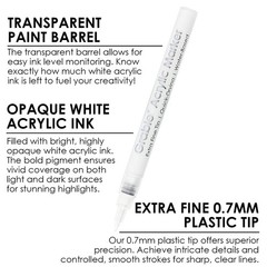 6 White Acrylic Paint Markers – 0.7mm Extra Fine Tip Pens for Art & Coloring