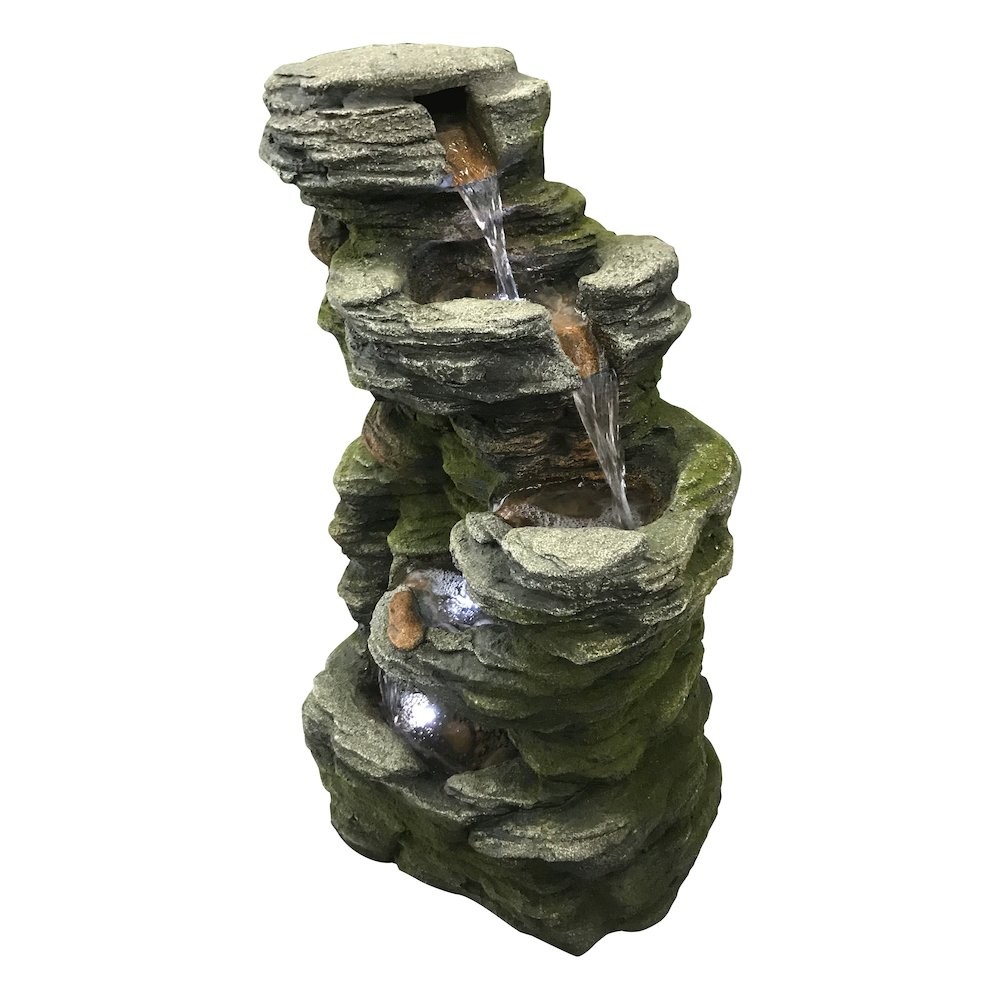 Multilevel Stone Fountain with 3 Cool White LED Lights