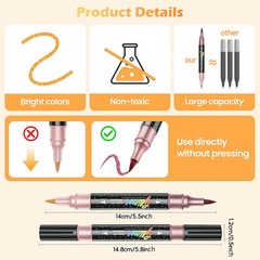 Glitter Effect Brush Markers, Dual-Tip, Two-Color, for Doodle Drawing.