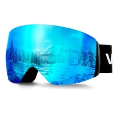 Frameless Ski Goggles, Spherical Lens with Blue Revo Coating, OTG Anti fog S…