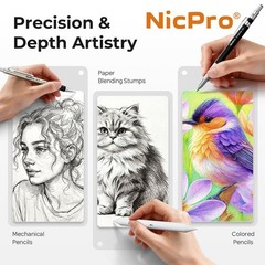 Nicpro 52PCS Art Drawing Supplies Kit, Metal Mechanical Pencil Set 52, Black