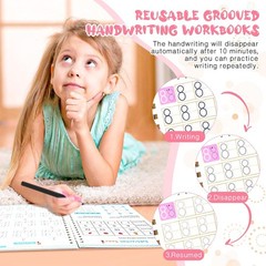 4 Pc Magic Grooved Practice Copybook,Reusable Writing Books for Kids Ages 3-8