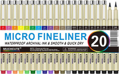 Muchcute Micro Fineliner Drawing Art Pens: 20 Set (12 Colors & 8 Black) Extra Fi