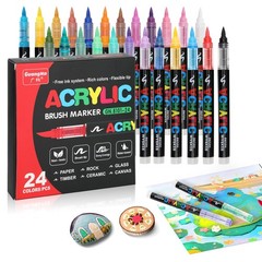 24 Colors Acrylic Paint Markers Brush Tip, Acrylic Paint Pens with Direct-Liq…
