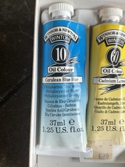 Windsor & Newton Vintage Oil Paint Set of 3 In Box Blue Hue/Indian Red/Lemon