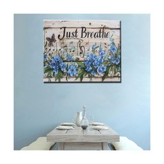 Paint by Number Blue Flowers with Butterfly DIY Painting Canvas wit… Fast Ship