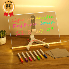 LED Light Up Message Board 12×8 Acrylic Dry Erase 7 Color Sign w/ Stand