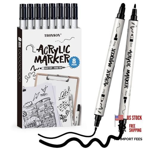 8 Pack Black Bold and Fine Dual-tip Acrylic Paint Marker for DIY Glass 8 Black