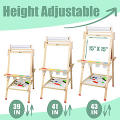 Art Easel for Kids with Double-Sided Magnetic, Wooden Standing Kids Easel with D