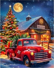 Christmas Paint by Numbers Kit for Adults, Red Truck Paint by Numbers for Adults