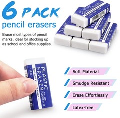 Tamaki 6 Pack Erasers, Large White Erasers for School Office, Art