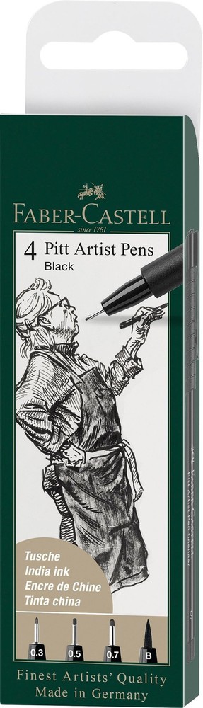 Faber-Castell Pitt Artist Pens – 4 Black India Ink 1 Count (Pack of 4),