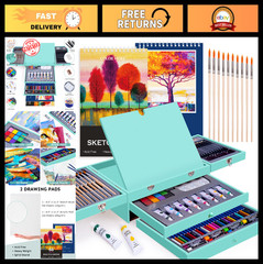 85-Piece Deluxe Art Supplies Set with Easel, Acrylic Pad, Sketching Pencils & Br