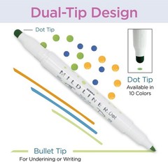 Zebra Pen Mildliner Dual-Tip Dot Stamp Marker 5-Pack 10 Assorted Colors FREE&SH.