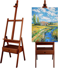 Large Wooden H-Frame Studio Easel, Solid Beechwood Easel Stand with Storage Draw