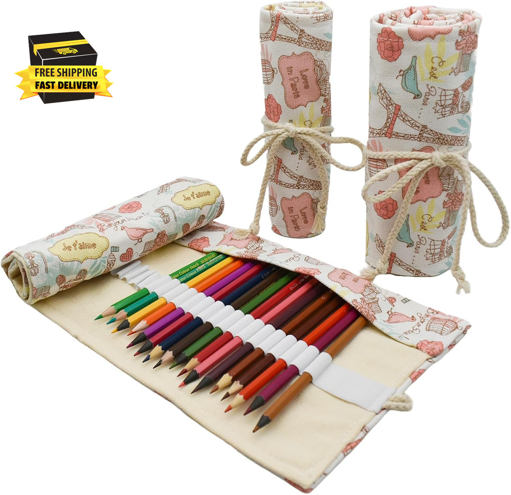 24/48/72 Slots Colored Pencil Roll Wraps Canvas Pencils Roll Holder Pencil Pouch