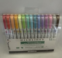 Zebra MildLiner Creative Marker Double-End Soft Mild Colors 15pc #78115M, NEW