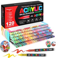 Amamao 120 Colors Acrylic Paint Markers, Soft Brush Tip Pens and Markers, Acr…