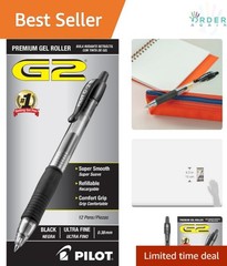 Gel Pen Refillable Retractable Ultra Fine Point 0.38mm Black Ink 12-Pack