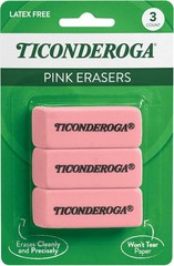 Ticonderoga Wedge Erasers, Pink, 3 Count 3 (Pack of 1), Pink