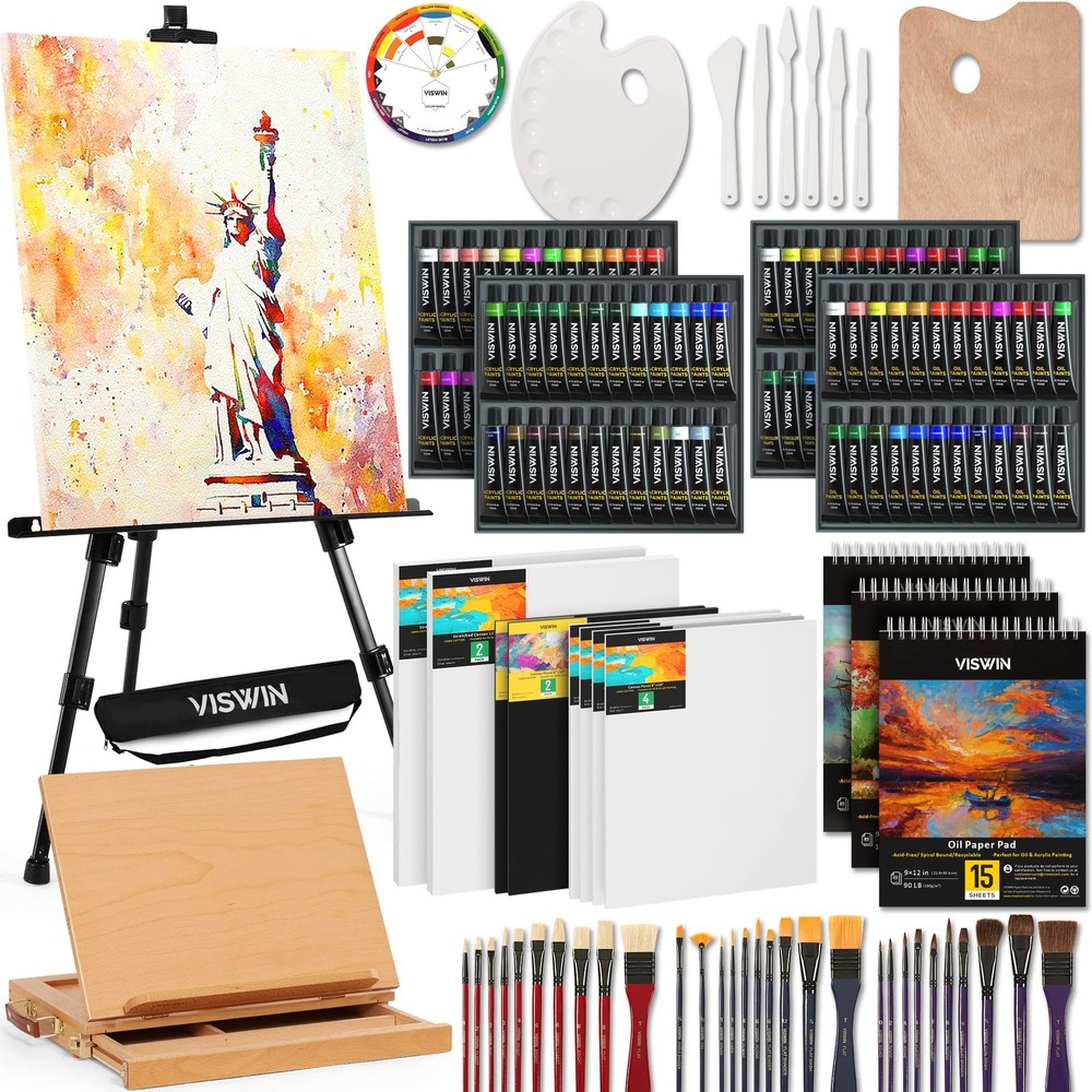 Art Painting Kit with Easel 96 Colors Complete Art Supplies