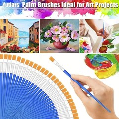 50Pcs Art Paint Brushes Set: Nylon Hair Round & Flat Brushes for Kids & Artists