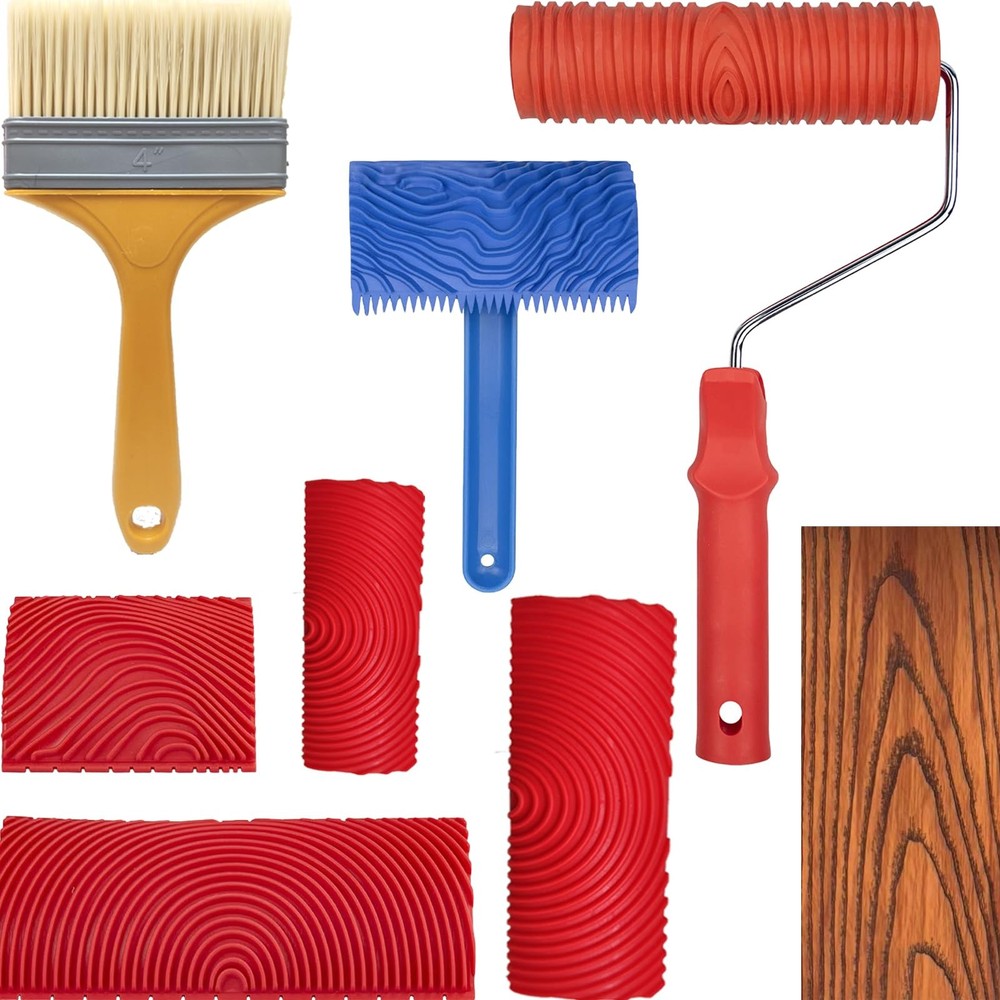 7Pcs Wood Grain Tool Set Painting red,blue,yellow