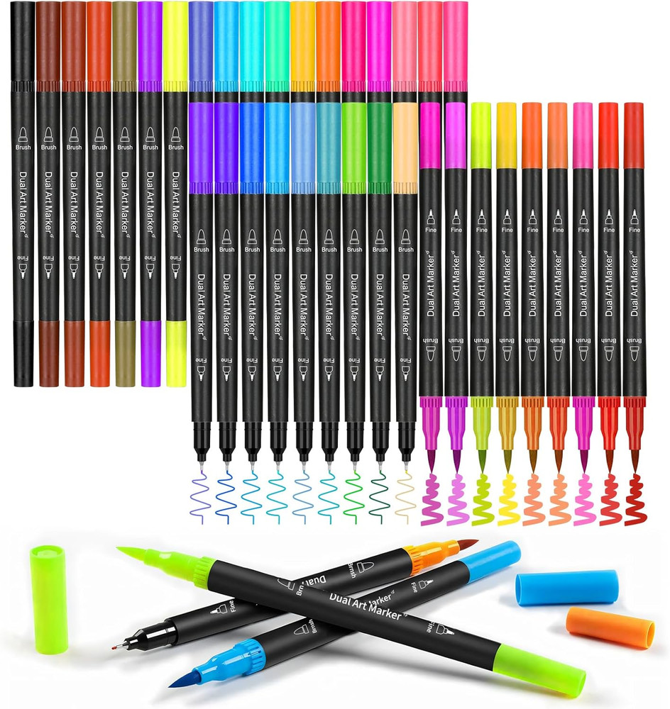 36 Colors Dual Brush Marker Pens, Marker Set, Artist Fine and Brush Tip Markers