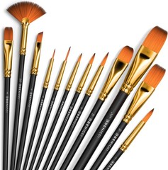 Artist Paint Brush Set – 12 Brushes for Canvas, Watercolor, Oil, Acrylic Pain…