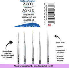 ZEM Brush Golden Taklon Miniature Detail Artist Brush Set Long Liner 20/0, Mini