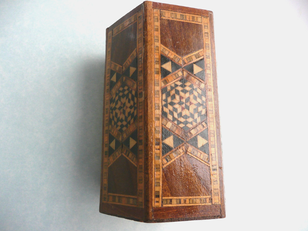 BROWN WODDEN KHATAM KARI PERSIAN PENCIL HOLDER in 6 SIDES HEXAGON SHAPE BOX