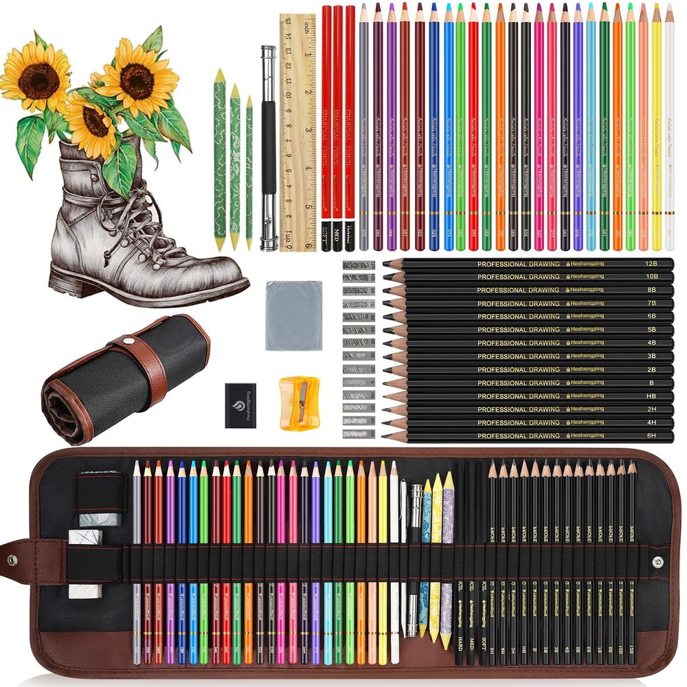 Sketching Drawing Art Pencil Kit-50 Piece Set w/ 24 Color Pencils for Adult Kid