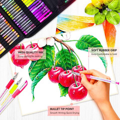 Soucolor Gel Pens for Adult Coloring Books, Deluxe 120 Pack-60 Colored Black