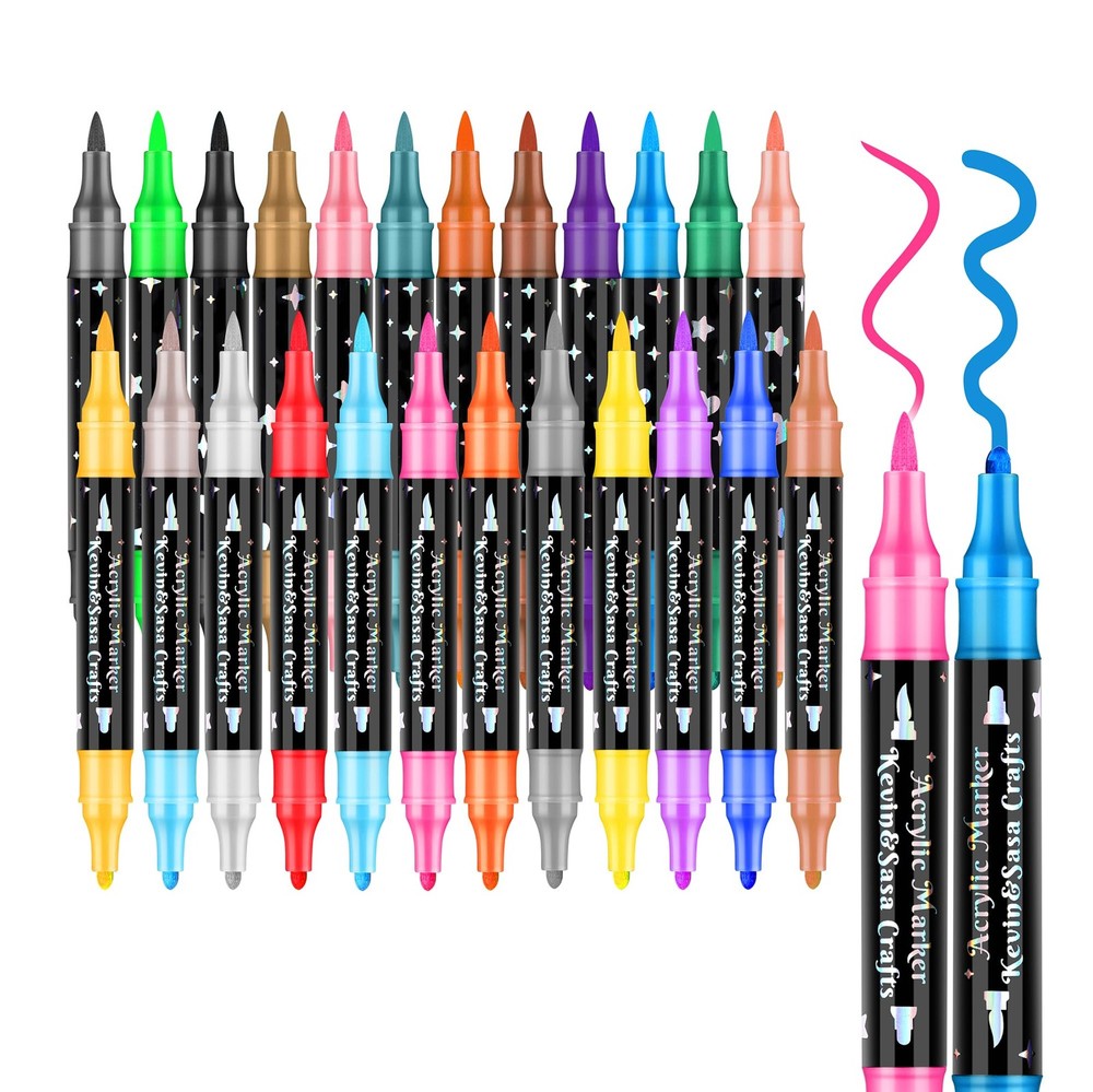 24 PCS Dual Tip Acrylic Marker Paint Pens Set Permanent for Art DIY Project