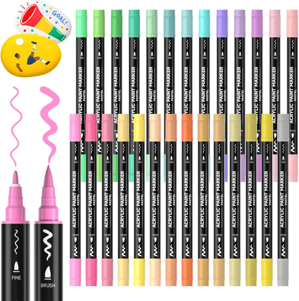28 Pastel Colors Dual Tip Acrylic Paint Markers, Brush Tip and Fine Tip Acrylic