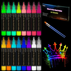 Glow in the Dark Paint, 16 Colors (20 Ml /0.68 Oz) 3D Permanent Acrylic Fabric P