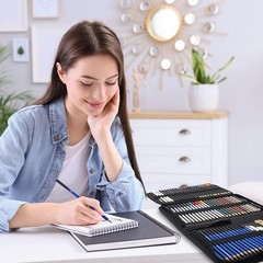 80 Pack Drawing Set Sketching Kit Pro Art Supplies with 3 Color Sketchbook