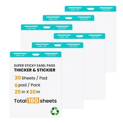 Sticky Easel Pad, 25 x 30 Inch, White, 30 Sheets/Pad, 6 Pads/Pack