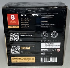 Arteza Acrylic Paint, Set of 8 Metallic Colors 4.06oz Tubes – New