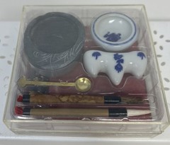 Open Box Calligraphy (Shodo) Tool Set Ceramic Inkstone Brush Paperweight