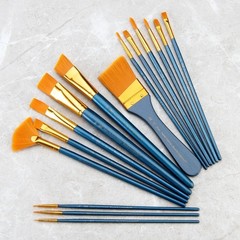 15-Piece Golden Taklon Acrylic Paint Brush Set with Assorted Sizes for Artists
