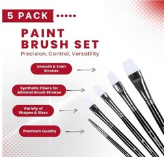 Angelus Paint Brush Set of 5 Round Flat Angular High Quality Artist Brushes