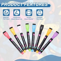 Magnetic Liquid Chalk Markers, 8Pcs Whiteboard Markers with Dry Eraser, Blue