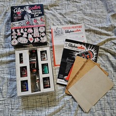 Rare Vtg 40s Weber Costello Alphacolor Dry Tempera Textile Painting Set Stencils