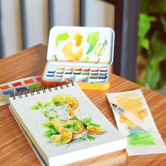 Travel Watercolor Paint Set 18 Water Colors Half Pan Portable Tin Box Kit