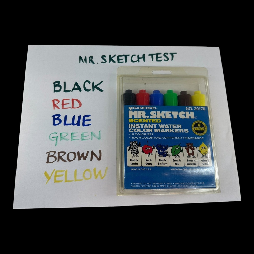 1990’s Sanford Mr. Sketch 6-Piece Scented Instant Water Color Markers 20176 VTG