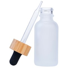 Clear Frosted Boston Round Glass bottles Black & White Bamboo Cap 30ml 24 Pack