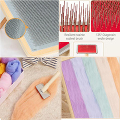 6PCS Wool Blending Board Carding Brush Set, Yarn Making Kit, 4 Wood Craft Sticks