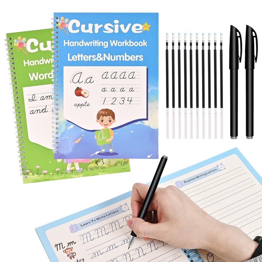 Grooved Cursive Handwriting Workbook Reusable Writing Practice Book Ink Pen